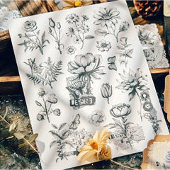 Black & White Floral Rub-Ons