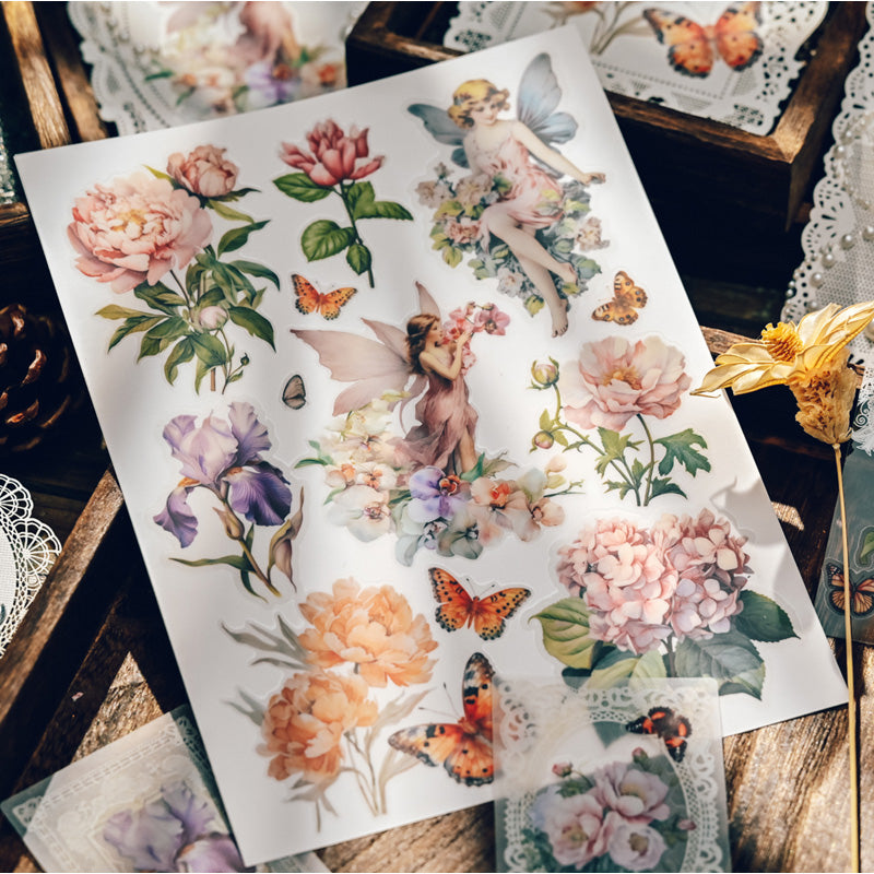 Fairy garden rub on stickers with vintage floral and butterfly designs