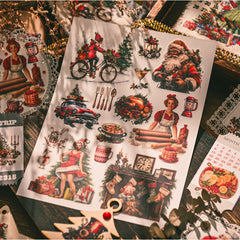 Vintage Christmas rub-on transfer stickers set – Santa Claus, Christmas trees, retro pin-up designs on 3 sheets