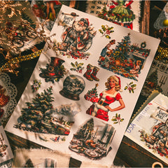 Vintage Christmas rub-on transfer stickers set – Santa Claus, Christmas trees, retro pin-up designs on 3 sheets
